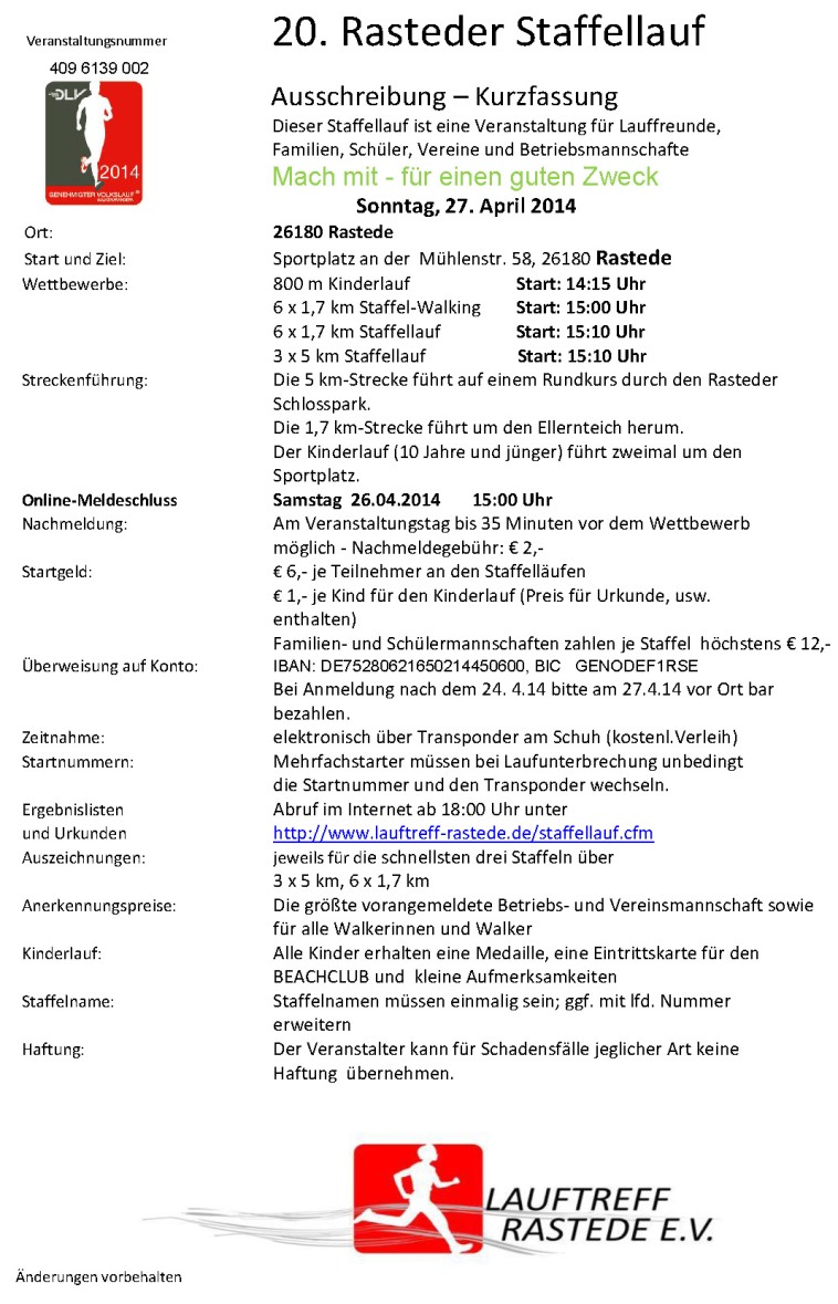 Kurzausschreibung Rasteder Staffellauf