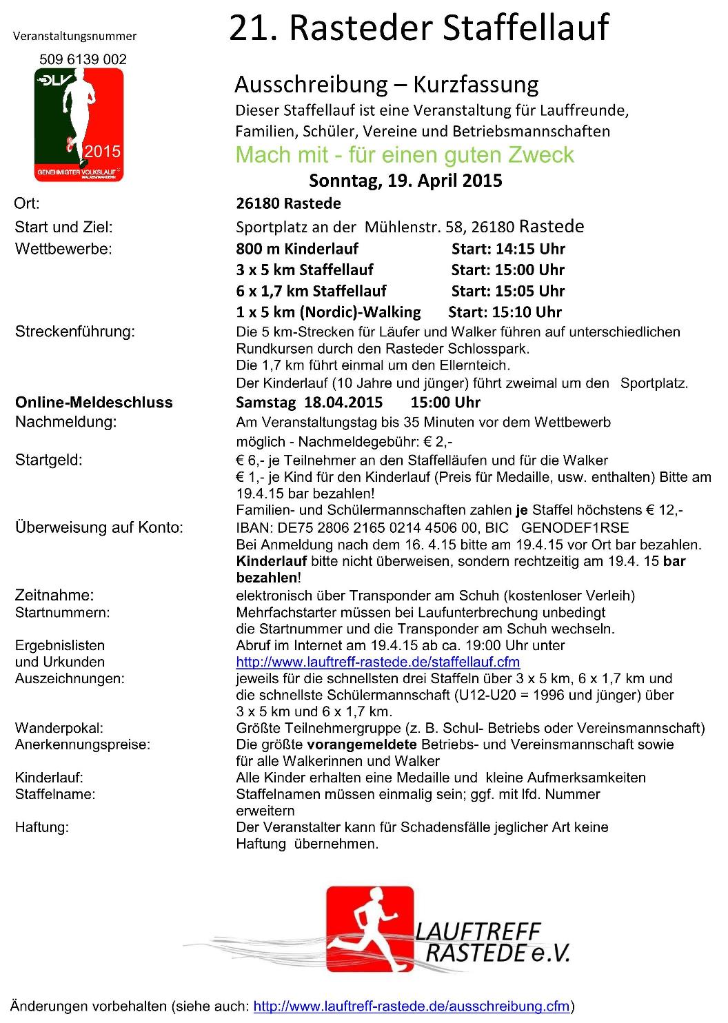 Kurzausschreibung Rasteder Staffellauf